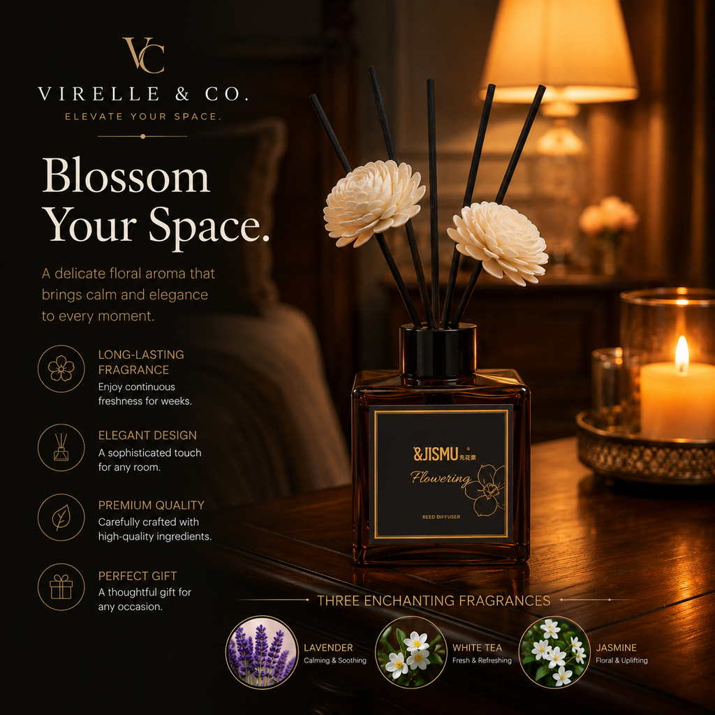 Virelle & Co Scented Reed Diffuser Set | Long-Lasting Home Fragrance