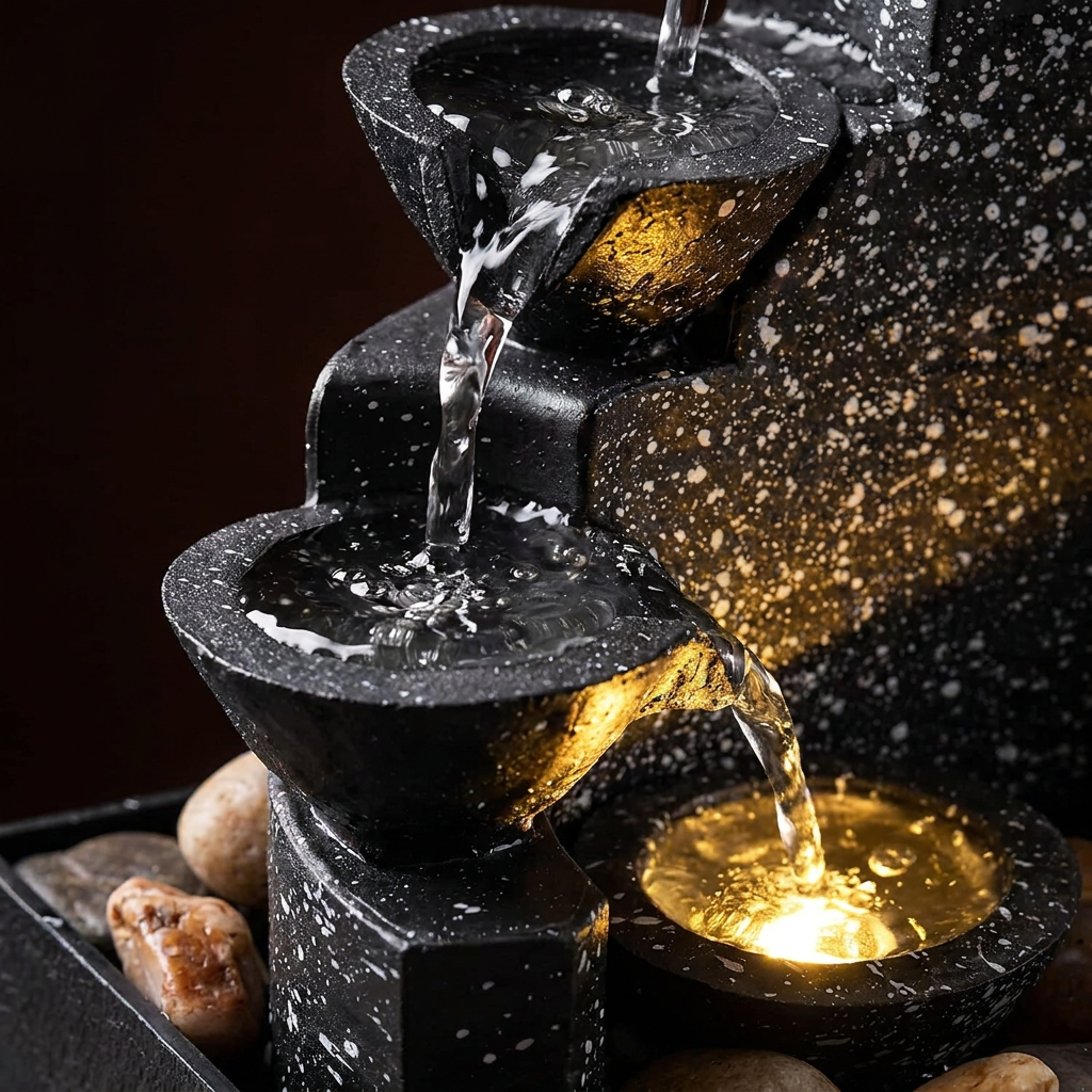 Virelle & Co Zen Flow Fountain — water cascade detail close-up