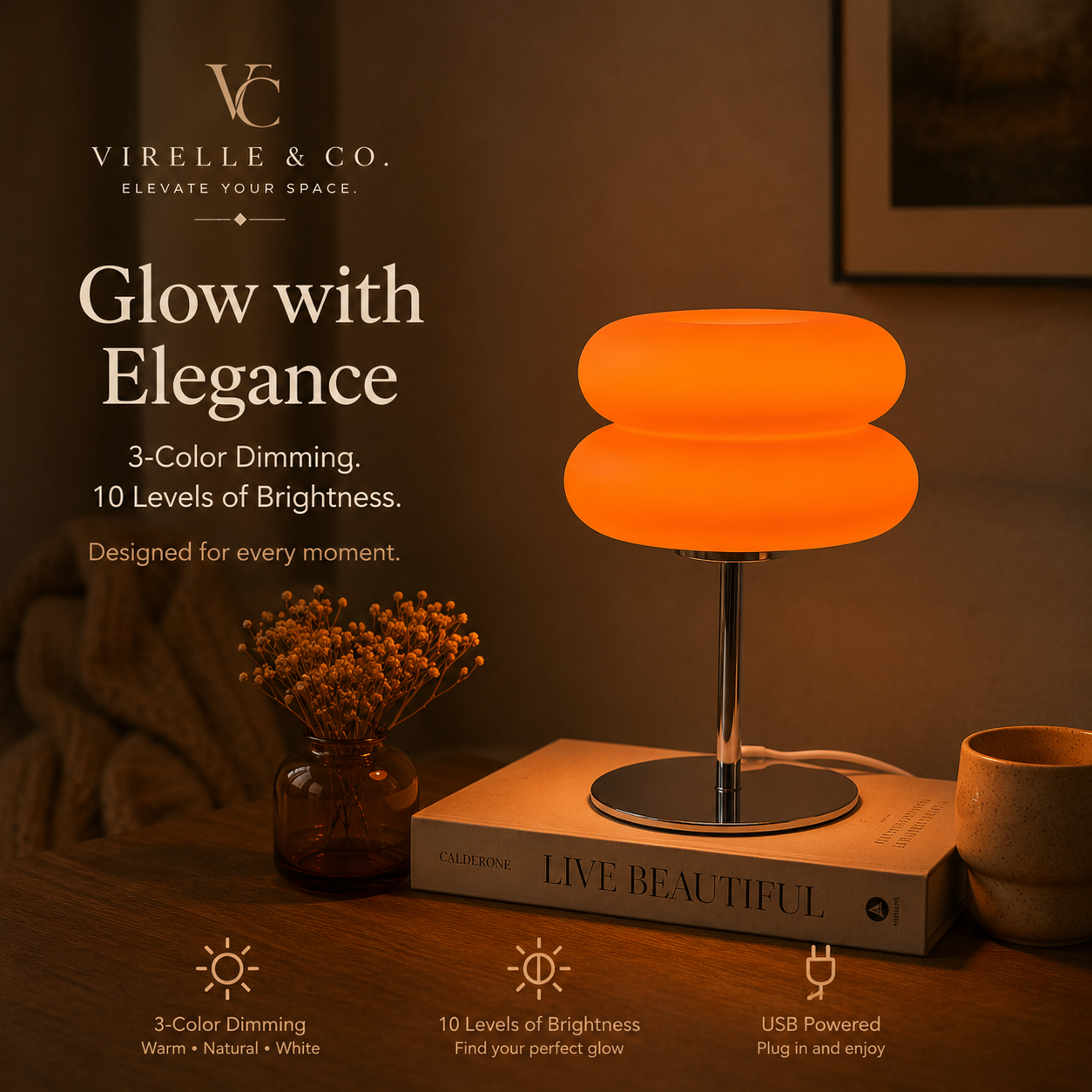 Virelle & Co Aura Glow Lamp | Modern Ambient Lighting for Cozy Spaces