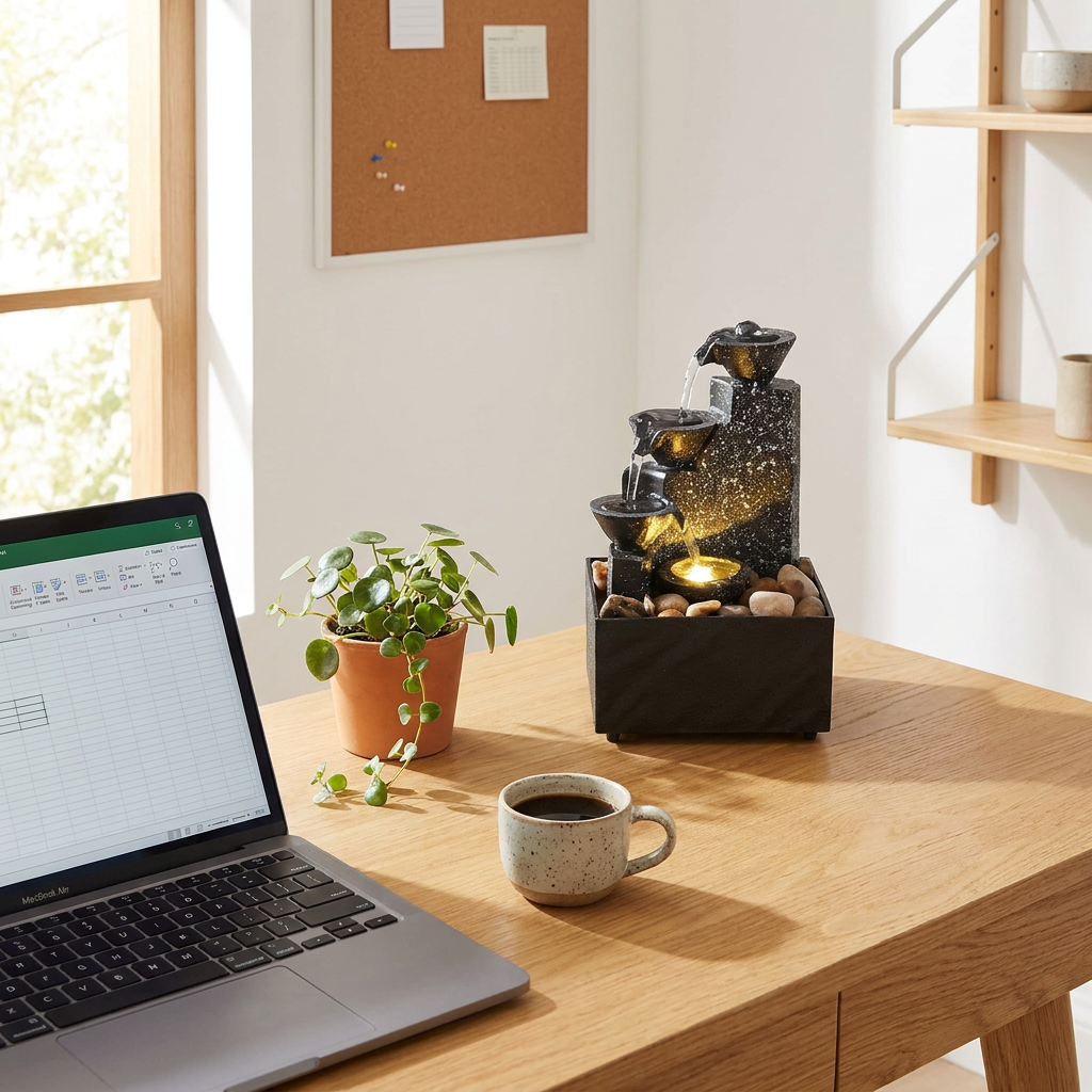 Virelle & Co Zen Flow Fountain — home office desk lifestyle