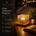 Virelle & Co Aurora Glow Lamp | Ornate Textured Glass Cube Night Light