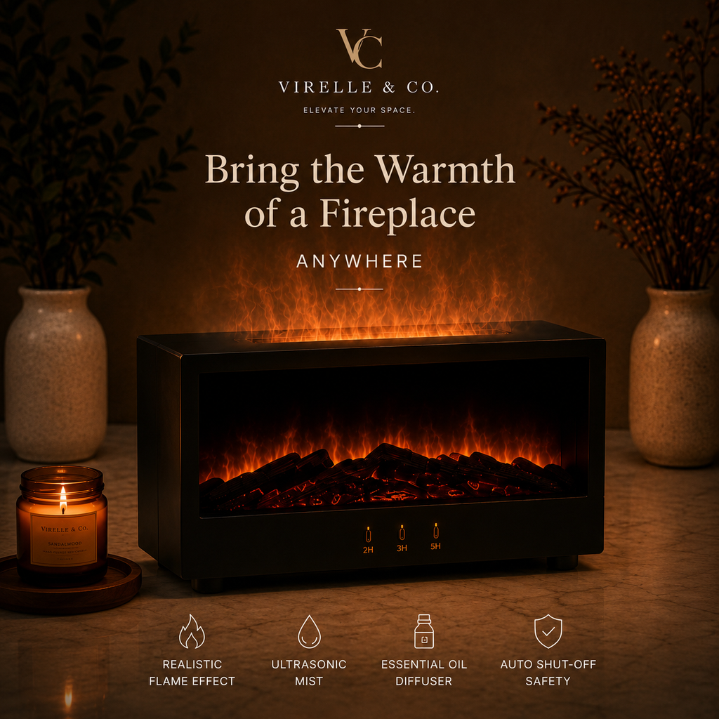 Virelle & Co Fireplace Aroma Diffuser | LED Flame Effect & Essential Oil Humidifier